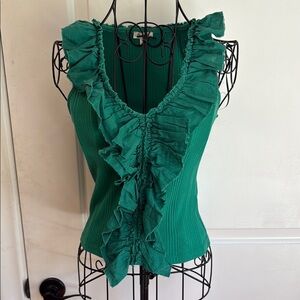 Pilcro green sleeveless ruffled blouse